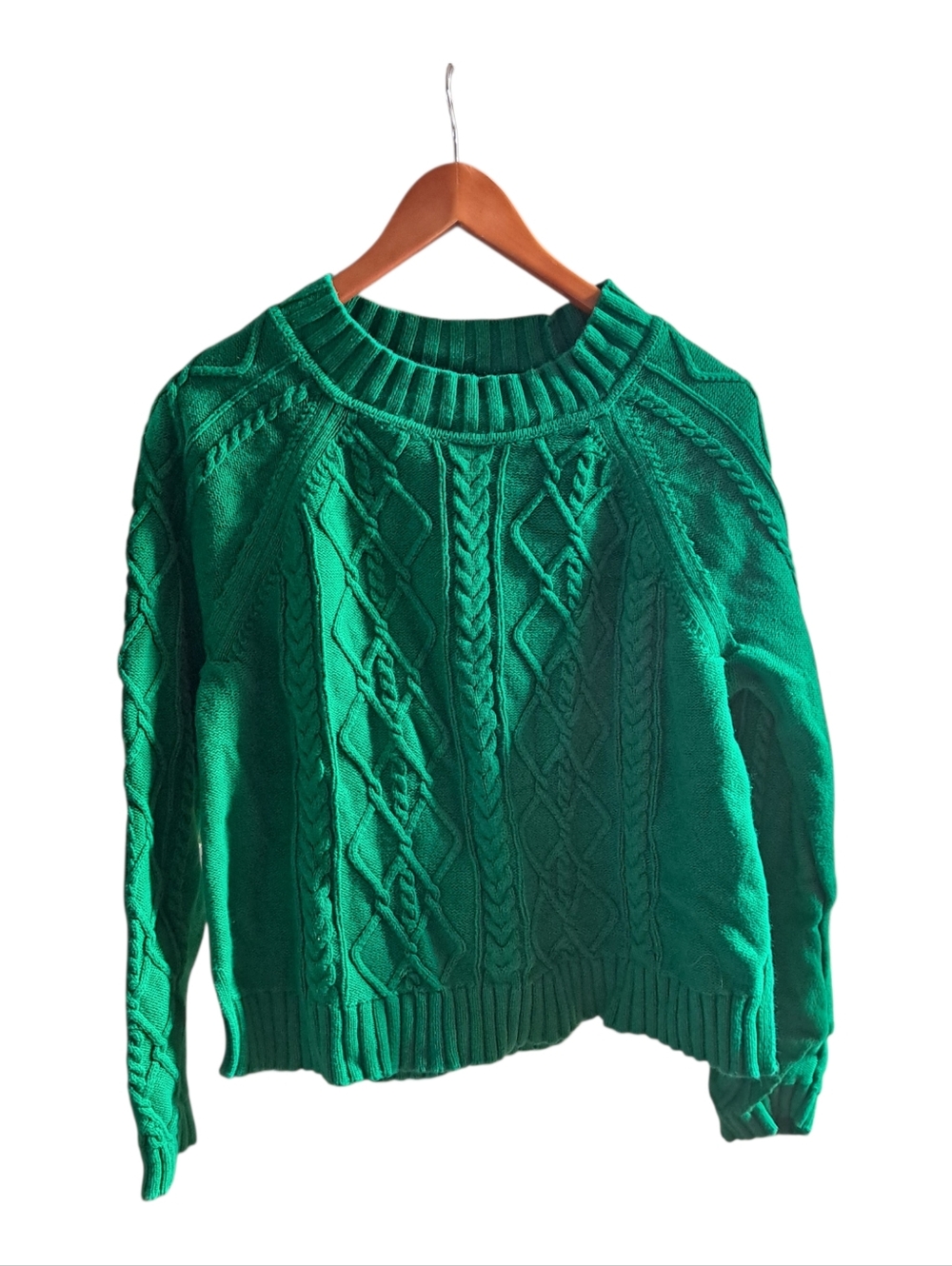 GAP Women's Kelly Green Cable Knit Sweater XL Fisherman Scandi Minimal Cotton